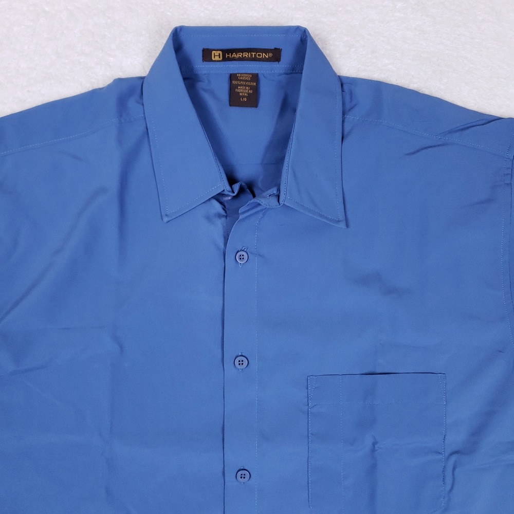 Harriton Blue Dress Shirt Men Large Button Up Long Sleeve Work Corporate Office - Picture 2 of 7